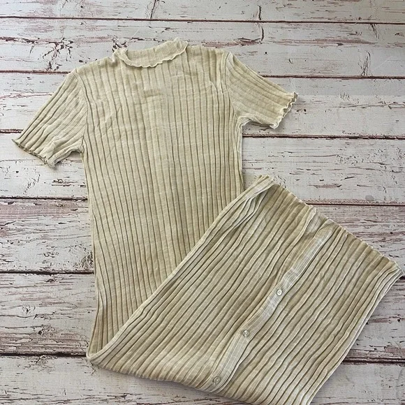 Zara Womens Short Sleeve Ribbed Bodycon‎ Maxi Dress Minimalist Tan Size Large - Picture 6 of 7